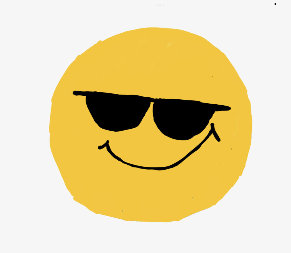 Smiling face with sunglasses hand drawn emoji
